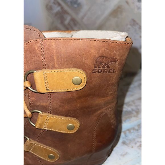 Sorel Joan of Arctic II Brown Leather Lace Up Wedge Heel Booties Women Size 6 - Picture 5 of 8